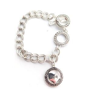 Vintage Premier Designs Silver Tone Inspirational Heart Charm Toggle Bracelet